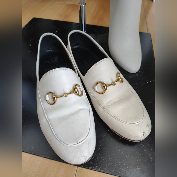 Gucci Shoes - White Leather Black Framed Slip-On Flats Loafers